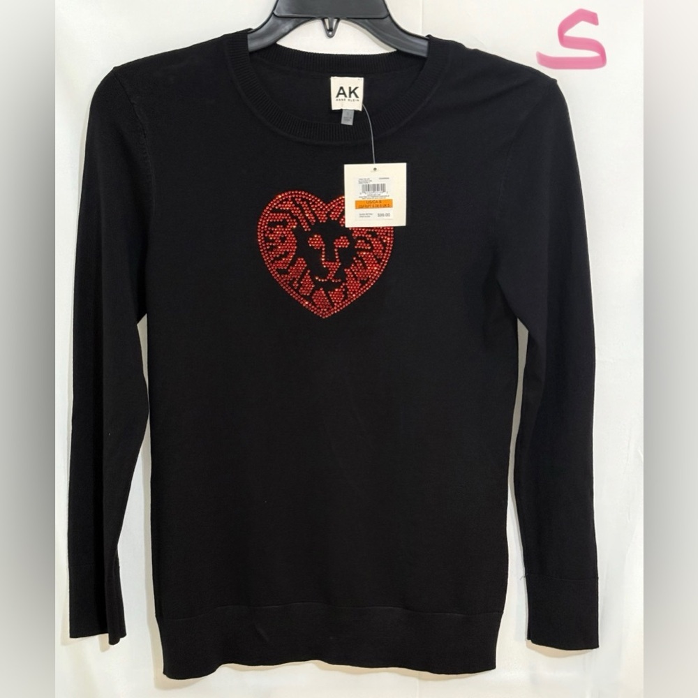 Women's Black Sweater with Red Heart Design